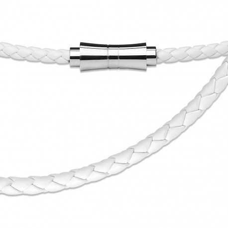 Men's necklace in braided white leather and 4mm magnetic steel clasp