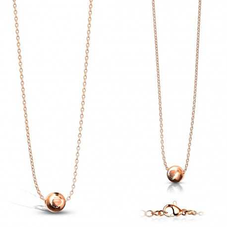 Fine women's fine chain and ball-shaped pendant in copper-plated steel