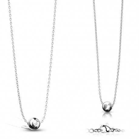 Fine women's fine chain and ball-shaped pendant in silver steel