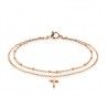Pulsera doble para mujer, cadena de tobillo, acero cobrizo, colgante de cruz