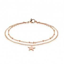 Damen-Knöchelkette mit doppeltem Armband, verkupferter Stahl, Sternanhänger