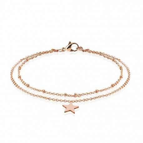 Women's double bracelet ankle chain, copper-plated steel, star pendant