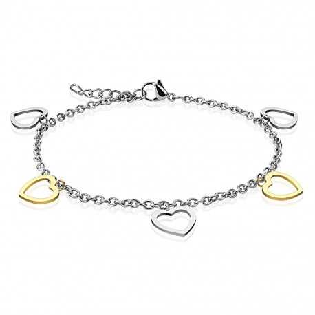 Ankle chain bracelet woman steel charms gold heart charms