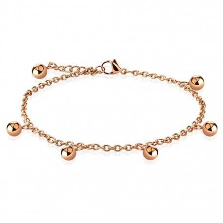 Ankle chain bracelet for women, copper-plated steel, charms, ball beads