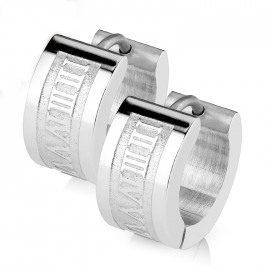 Pair of men's steel band earrings with engraved Roman numerals