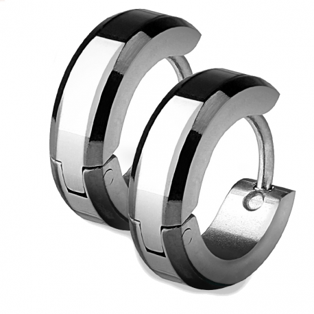 Pair of mixed hoop earrings for men and women, steel, black edges