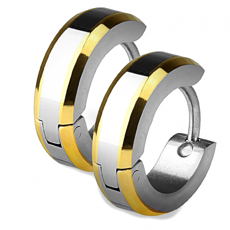 Pair of mixed hoop earrings for men and women, steel, gold edges