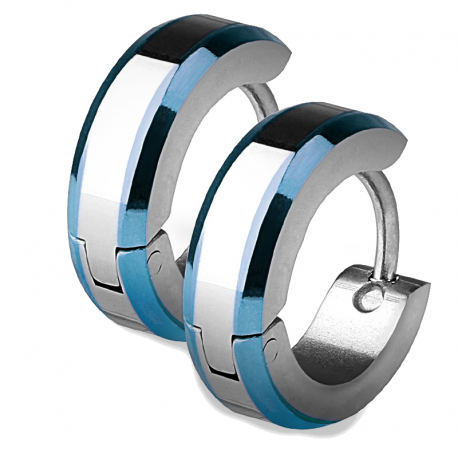 Pair of mixed hoop earrings for men and women, steel, blue edges