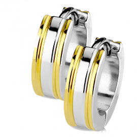Pair of earrings for men and women with steel edges and golden lines with clips