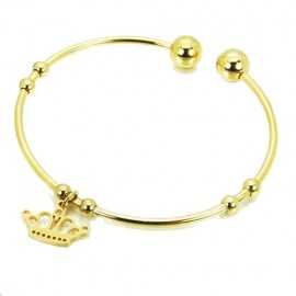 Pulsera abierta ajustable para mujer en acero bañado en oro con medalla de corona
