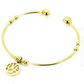 Women's open adjustable bangle bracelet in gold steel with love medal 62mm