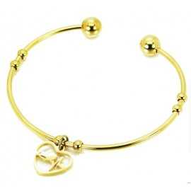 Women's open bangle bracelet in gold steel heart electrocardiogram 62mm