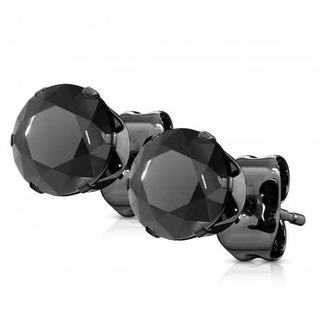 Paar Stahlohrringe für Damen und Herren, besetzt mit schwarzem rundem Stein