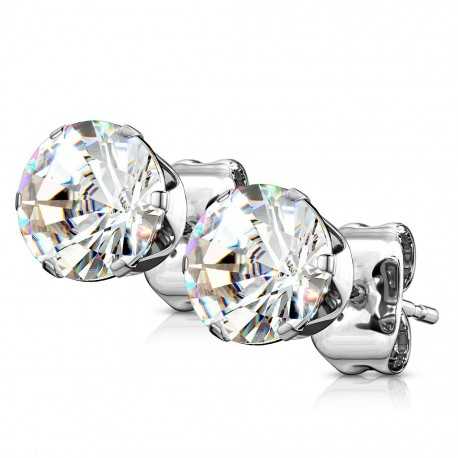 Cheap women's men's steel silver round white earrings