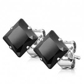 Earrings for men and women in steel and black square zircon stone