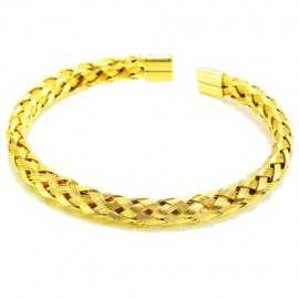 Women's braided bangle bracelet in round gold cable in stainless steel 66mm