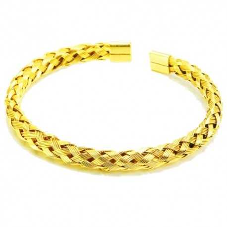 Pulsera esclava trenzada para mujer con cable redondo dorado en acero inoxidable de 66 mm