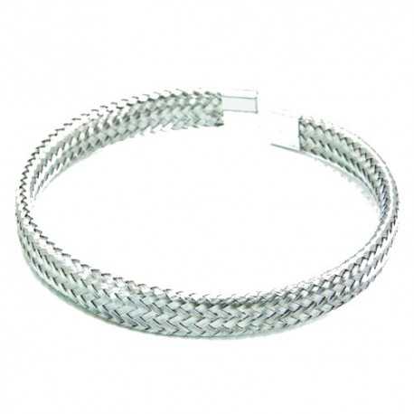 Bracciale rigido a maglie piatte argentate in acciaio inossidabile da 62 mm