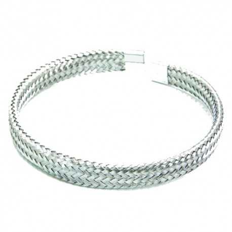 Flat silver cable mesh bangle bracelet in stainless steel 62mm