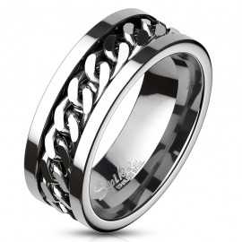 Bague anneau de fiançailles homme femme acier chaine rotative anti-stress