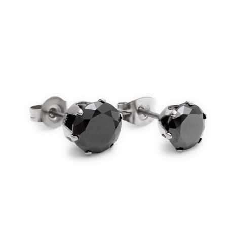 Pair of 5mm black round zircon steel earrings for men and women