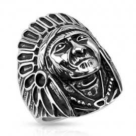 Large men's stainless steel ring, very realistic Apache Indian chief