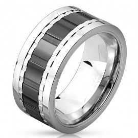 Breiter Ring 10 mm für Herren, Stahl, schwarzer Kreis, gekerbt, drehbar, Anti-Stress