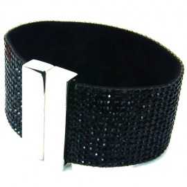 Bracciale flessibile da donna con strass neri e chiusura in acciaio inossidabile
