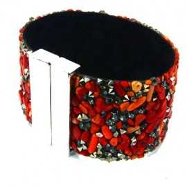 Bracciale da donna con pietre rosse e nere con chiusura in acciaio inossidabile