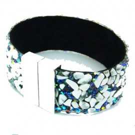 Bracelet manchette femme pierre blanc et bleu fermoir acier inoxydable