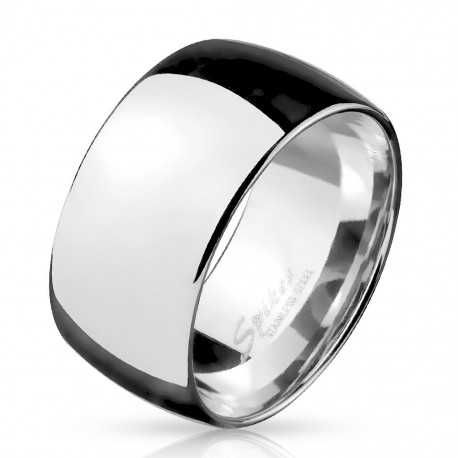 Bague large anneau de fiançailles homme acier inoxydable poli façon miroir 10mm