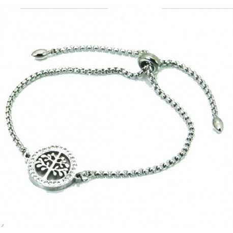 Pulsera corredera árbol de la vida para mujer en acero 24cm plata