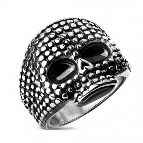 Men's steel signet ring for biker skull decorated with spikes