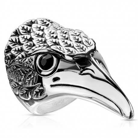 Men's steel signet ring with blood eagle head viking biker