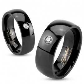 Men's and women's black steel wedding band ring set