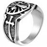 Bague chevalière homme acier forme de bouclier blason médiévale croix fleur de lys