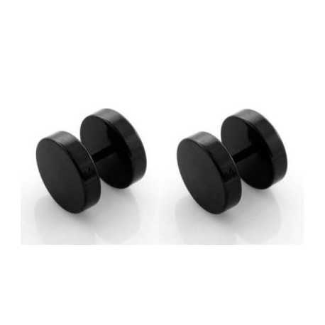 PAR DE PENDIENTES PARA HOMBRE ADOLESCENTE EN ACERO LUXURY JOYERÍA CHIP NEGRO CON PERNO 8mm NUEVO