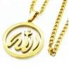 Collier chaine pendentif doré rond homme religion musulman Allah