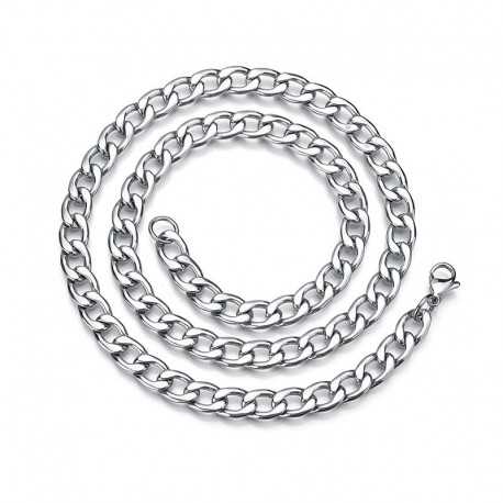 Men's chain in stainless steel figaro mesh silver color 60cm 7mm
