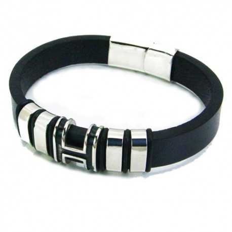 Bracelet pour homme cuir et breloques lettre H fermoir acier magnétique