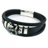 Bracciale da uomo multifilo in pelle decorato con ancora e chiusura magnetica in acciaio