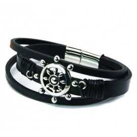 Herren-Lederarmband mit dreifachen Rudergliedern und magnetischem Stahlverschluss