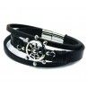Bracelet homme cuir triple liens gouvernail fermoir acier magnétique