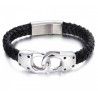 Herrenarmband aus geflochtenem Leder mit Handschellenverschluss aus Edelstahl