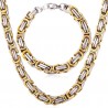 Conjunto de pulsera y cadena de acero dorado para hombre de malla bizantina