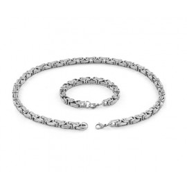 Set bracciale e catena da uomo in acciaio inossidabile maglia bizantina da 5 mm