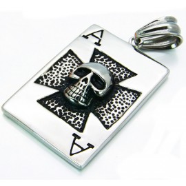 Men's steel pendant card ace poker cross skull biker