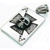 Pendentif homme acier plaque carte as poker croix tête de mort biker