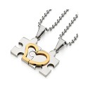 Pendants for women and men in the shape of a puzzle to share with a golden heart