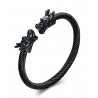Bracelet jonc homme acier inoxydable noir deux têtes de dragon viking